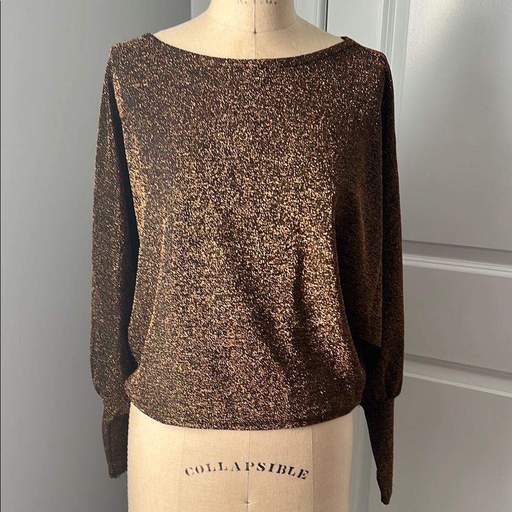 Gold Blouse with Long Sleeves and Relaxed Fit